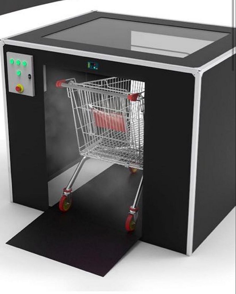 Higija tunel za dezinfekciju košara za kupnju koje koriste veliki trgovački centri i prodavaonice