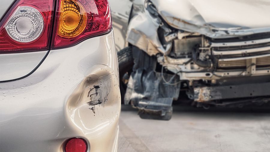 Car,Has,Dented,Rear,Bumper,Damaged,After,Accident